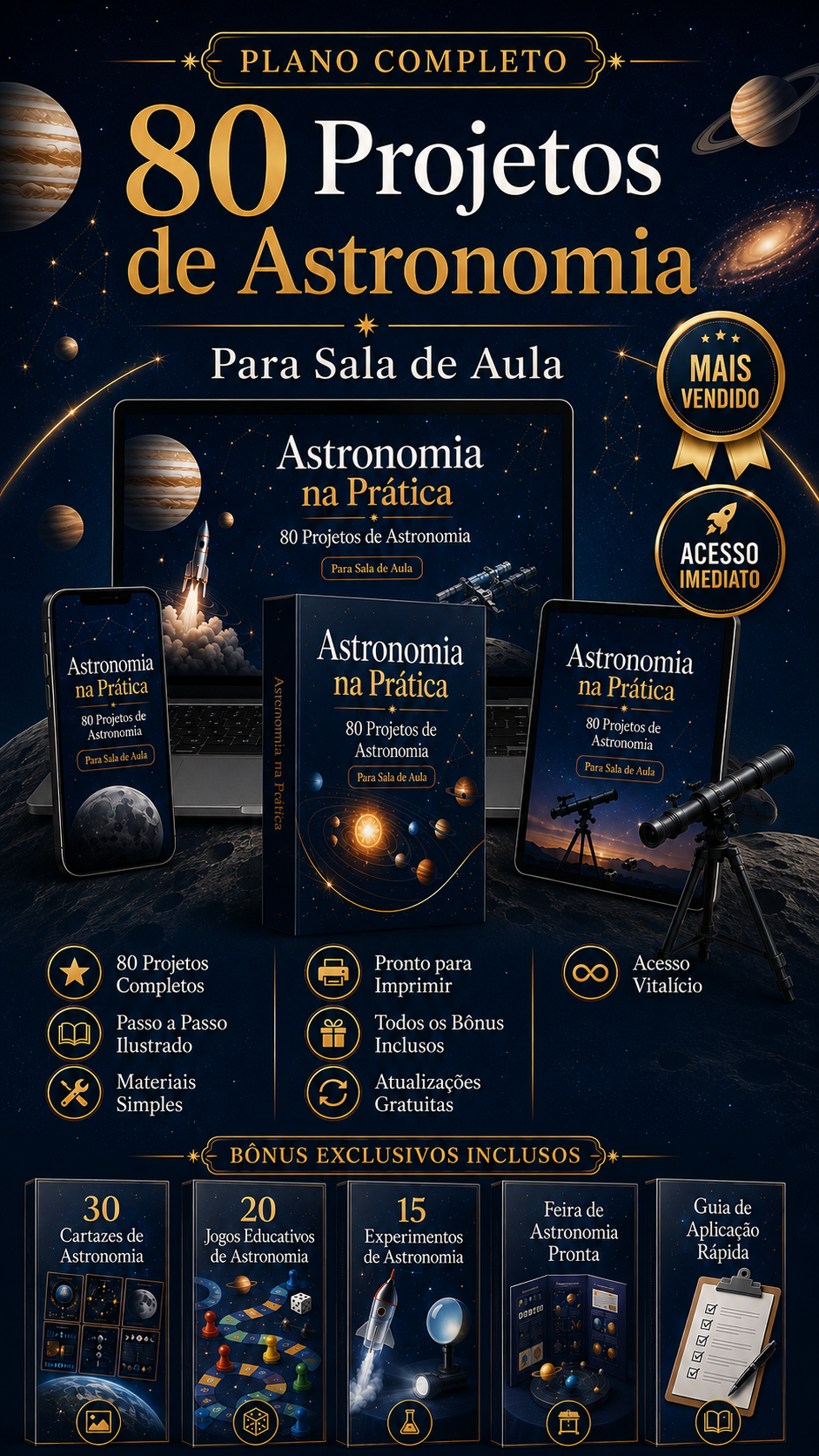 Plano Completo — 80 Projetos de Astronomia + Todos os Bônus